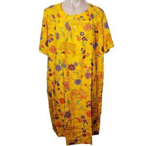 Batik Sultan Bird Floral Marigold Yellow Summer House Dress Size 1X 2X